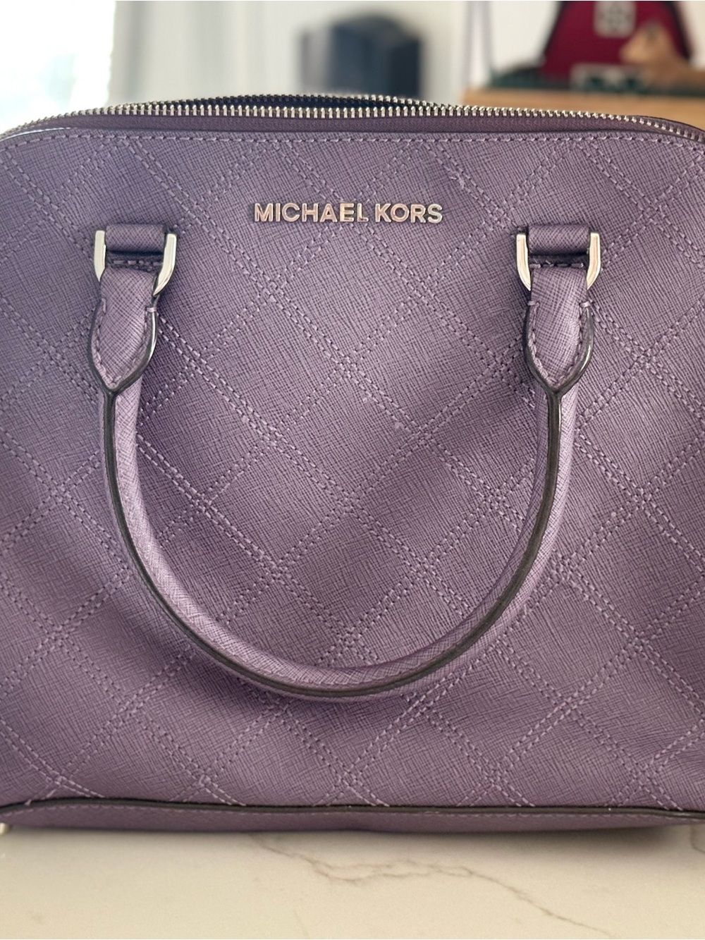 Michael Kors Purple Quilted Saffiano Leather Satchel